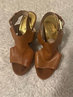 Michael Kors Cognac Leather platform Wedge Size 8